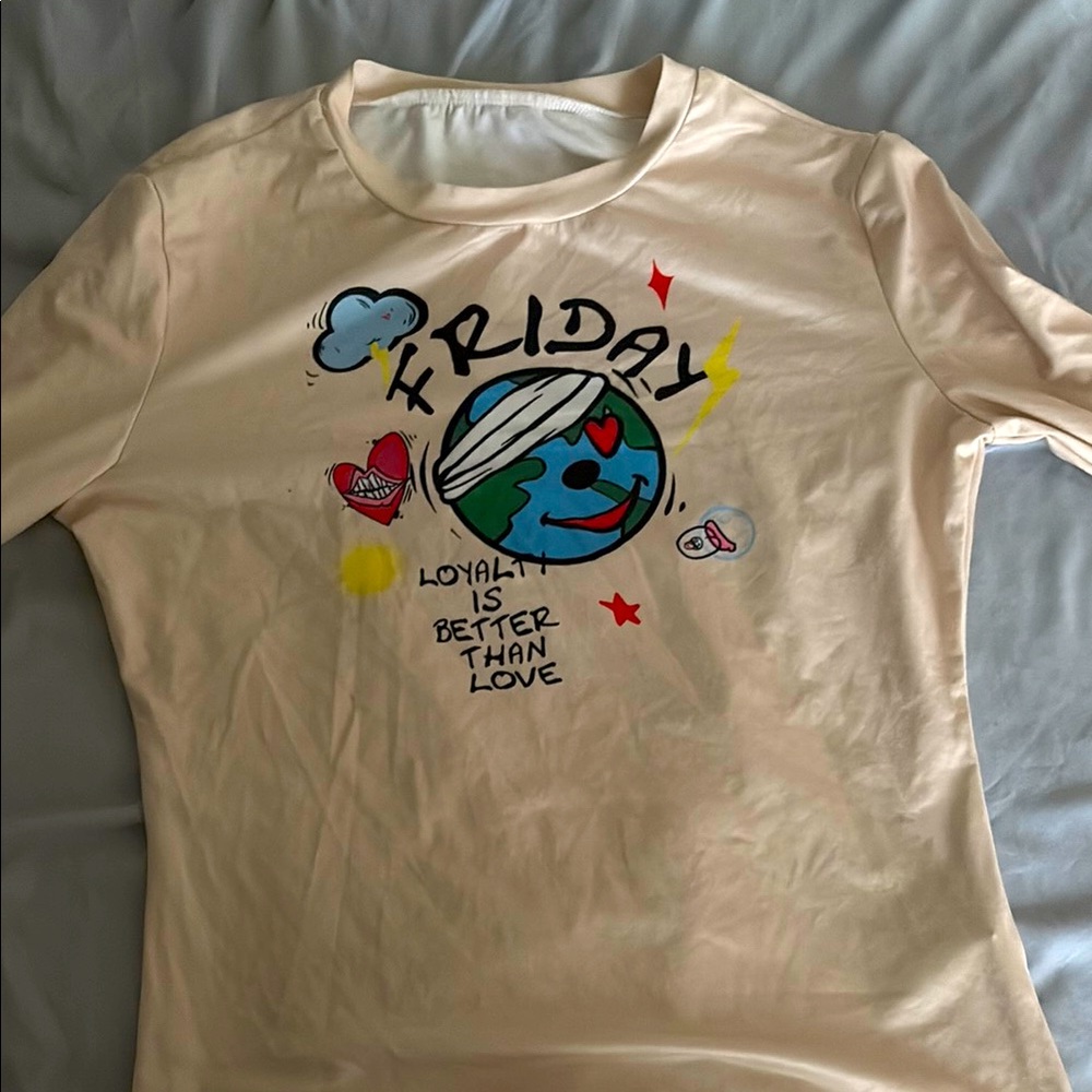 Cream Graphic Long Sleeve Shirt